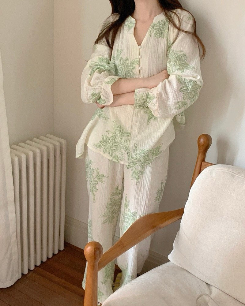 Botanical Leaf Pajama Set