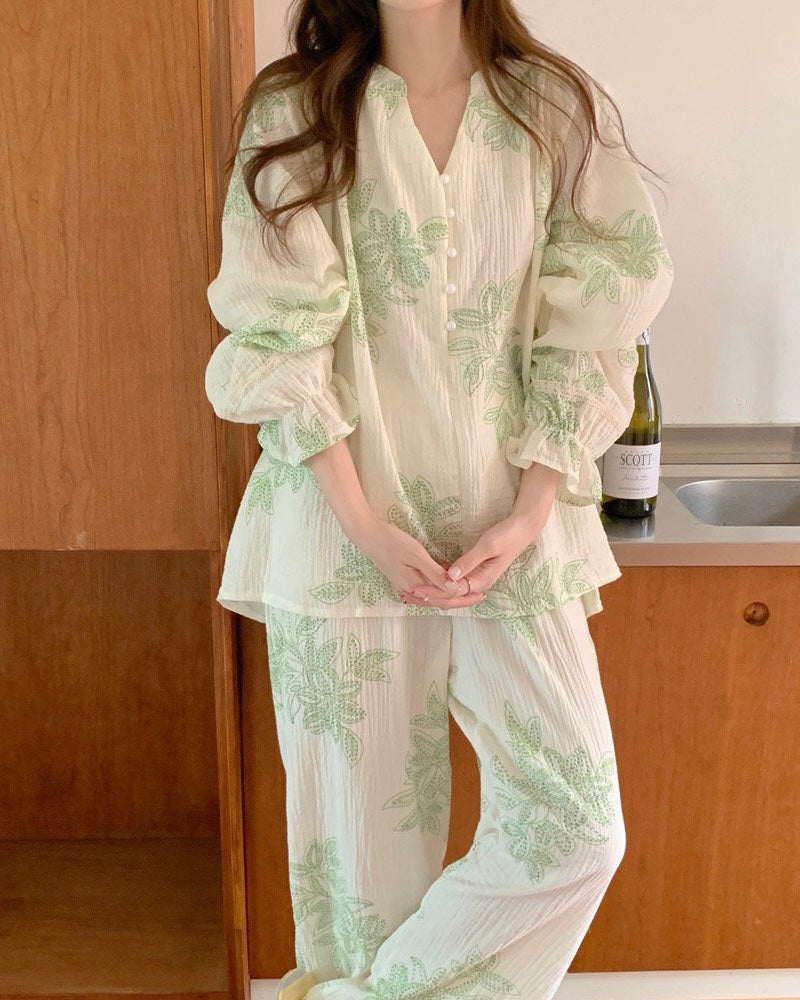 Botanical Leaf Pajama Set