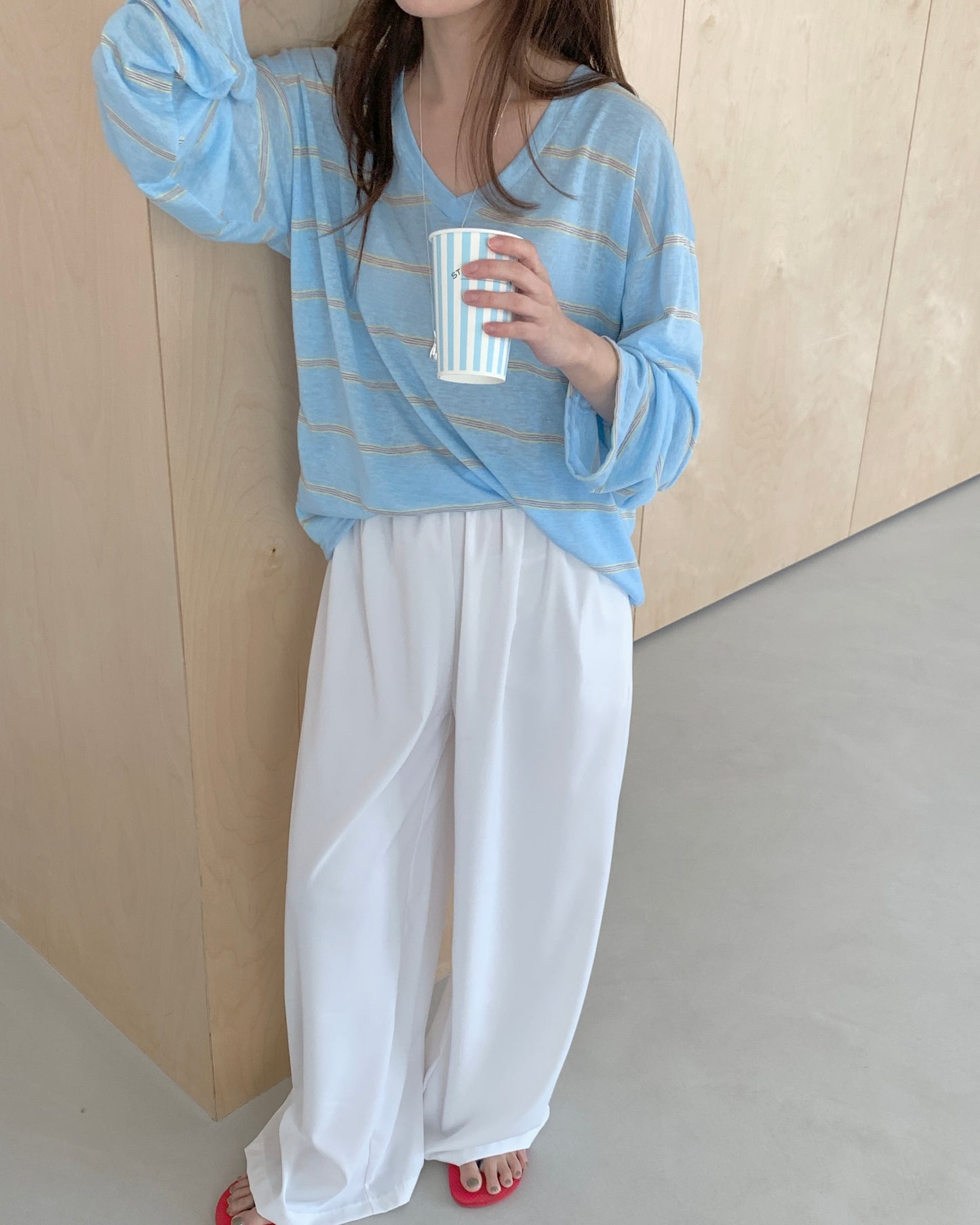 Easy Stripe Oversized V-Top