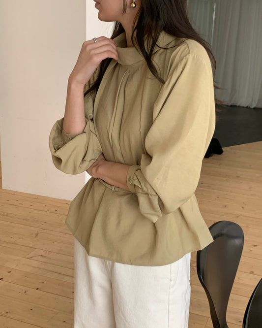 Shimmer Belted Cowl Blouse