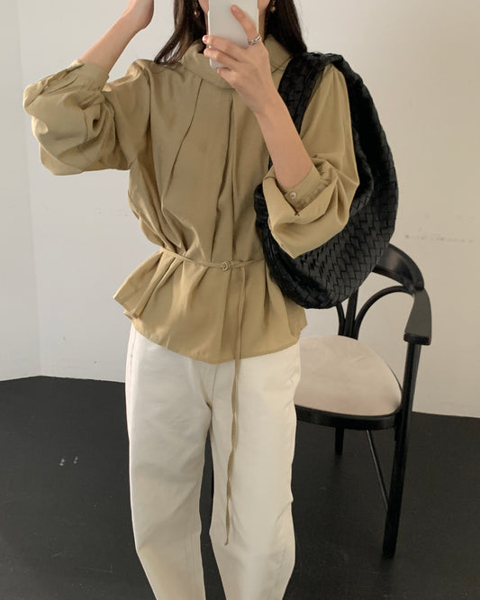 Shimmer Belted Cowl Blouse