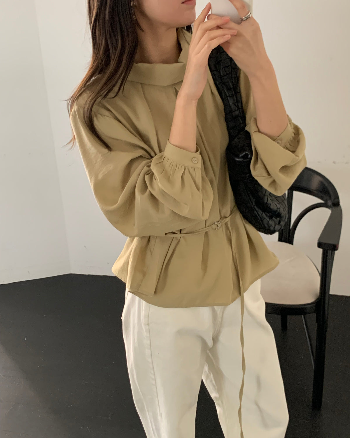 Shimmer Belted Cowl Blouse
