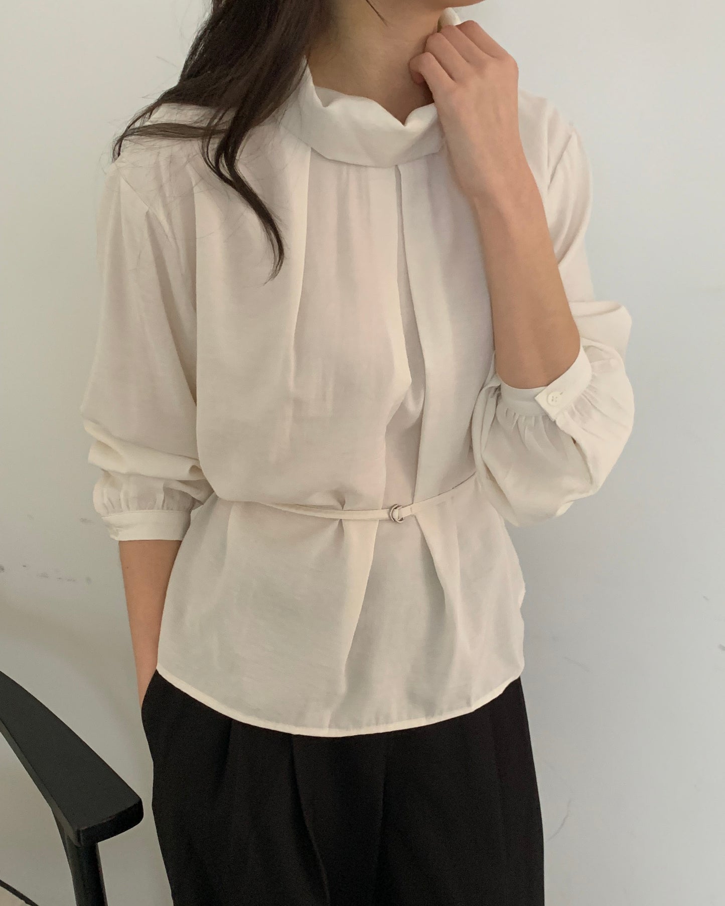 Shimmer Belted Cowl Blouse