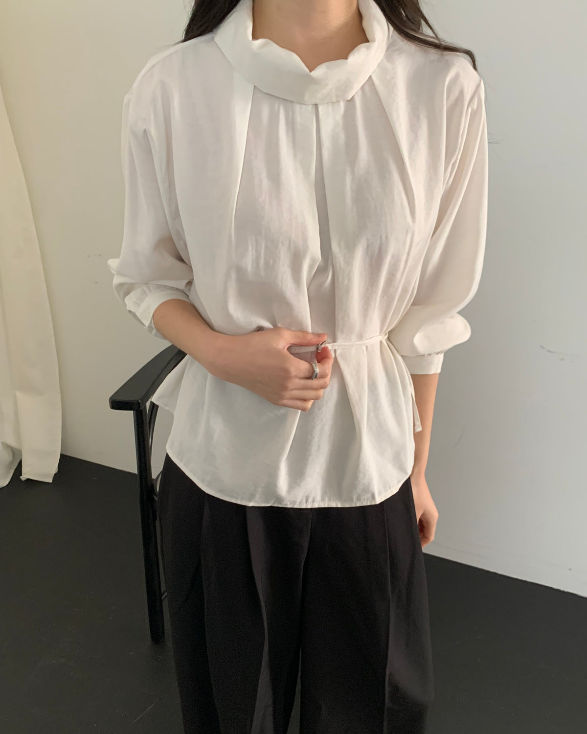 Shimmer Belted Cowl Blouse