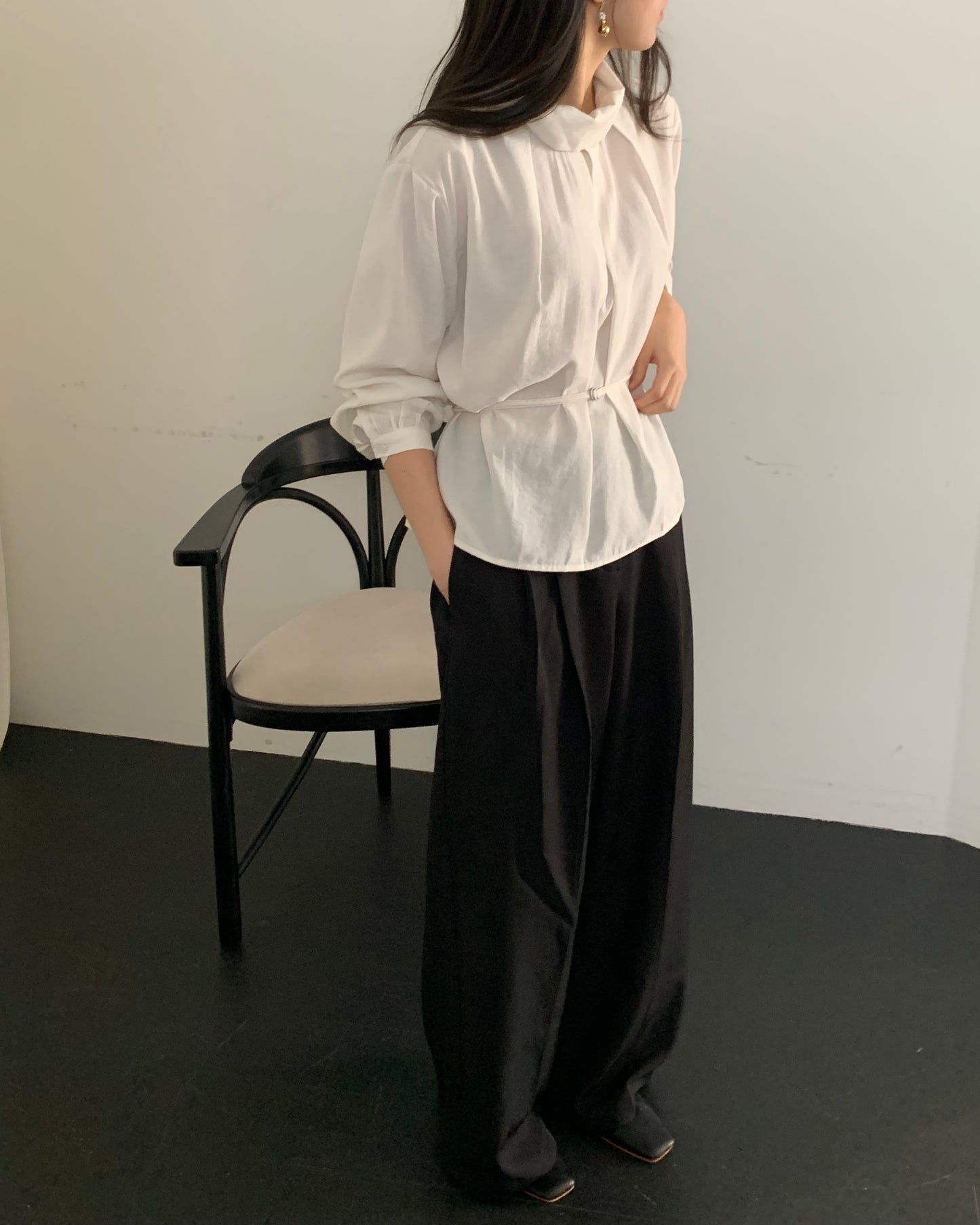 Shimmer Belted Cowl Blouse