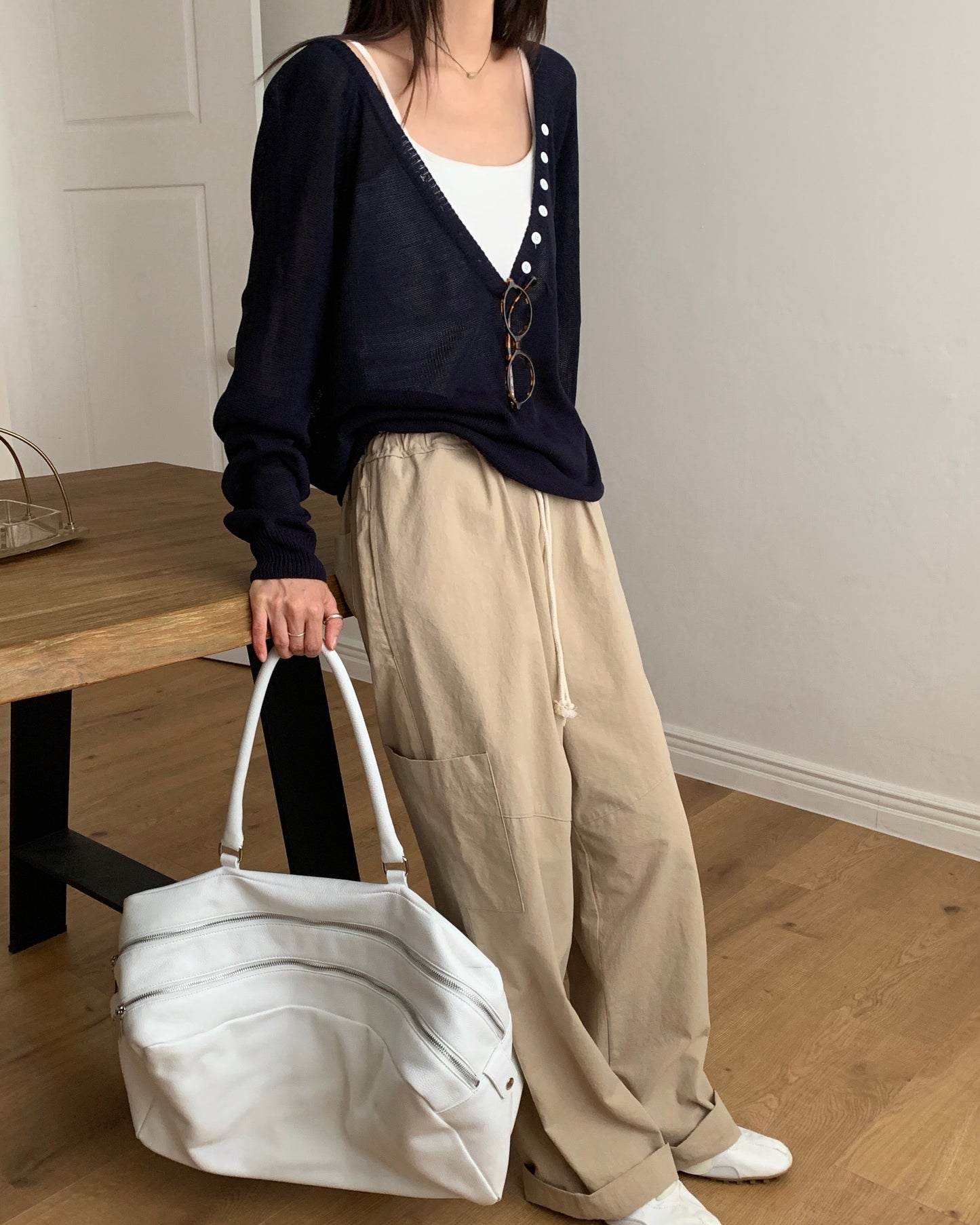 Sheer Button V-Knit