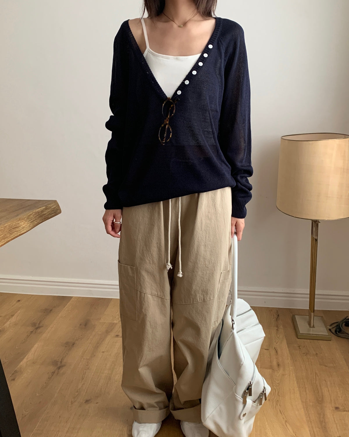 Sheer Button V-Knit