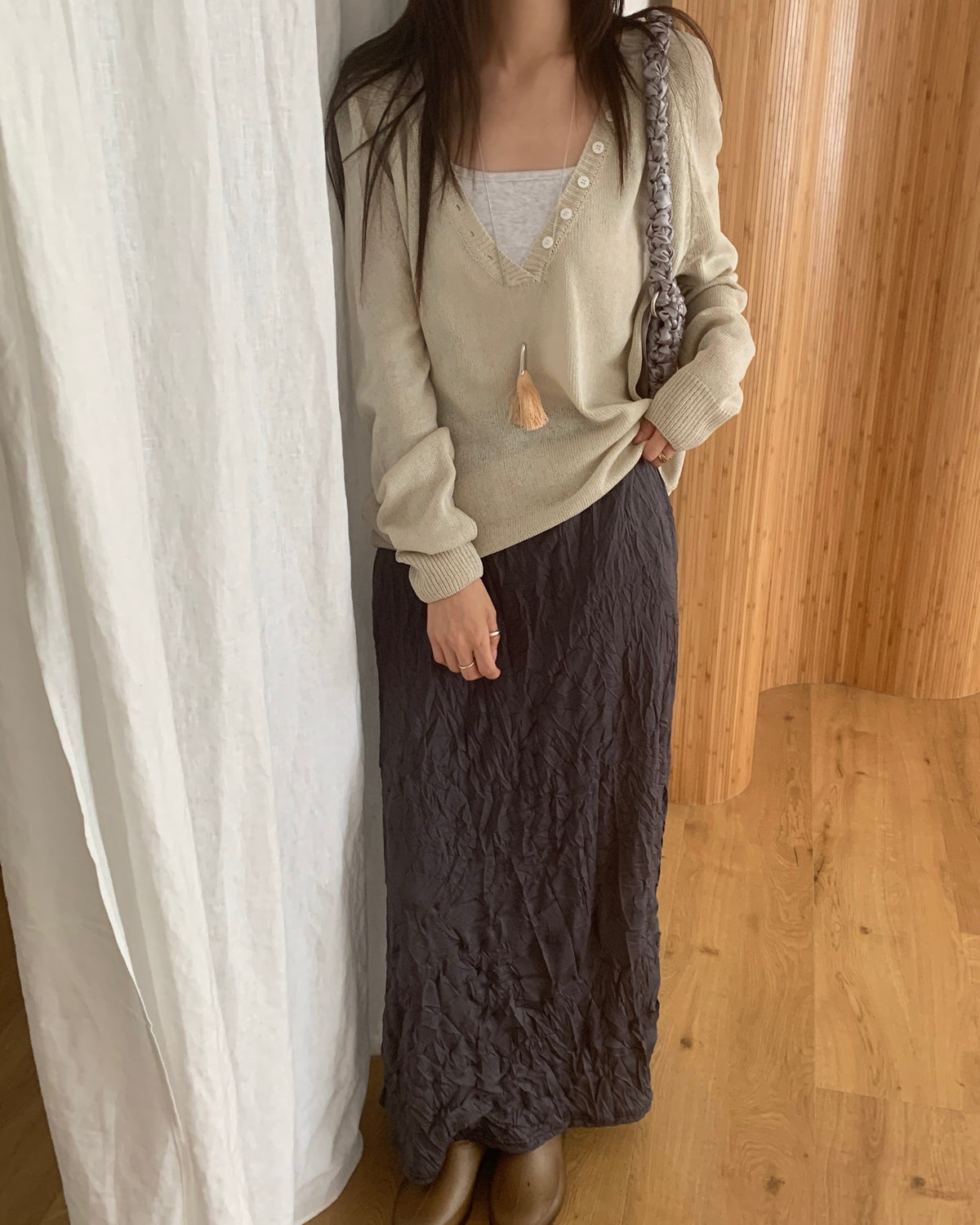 Sheer Button V-Knit