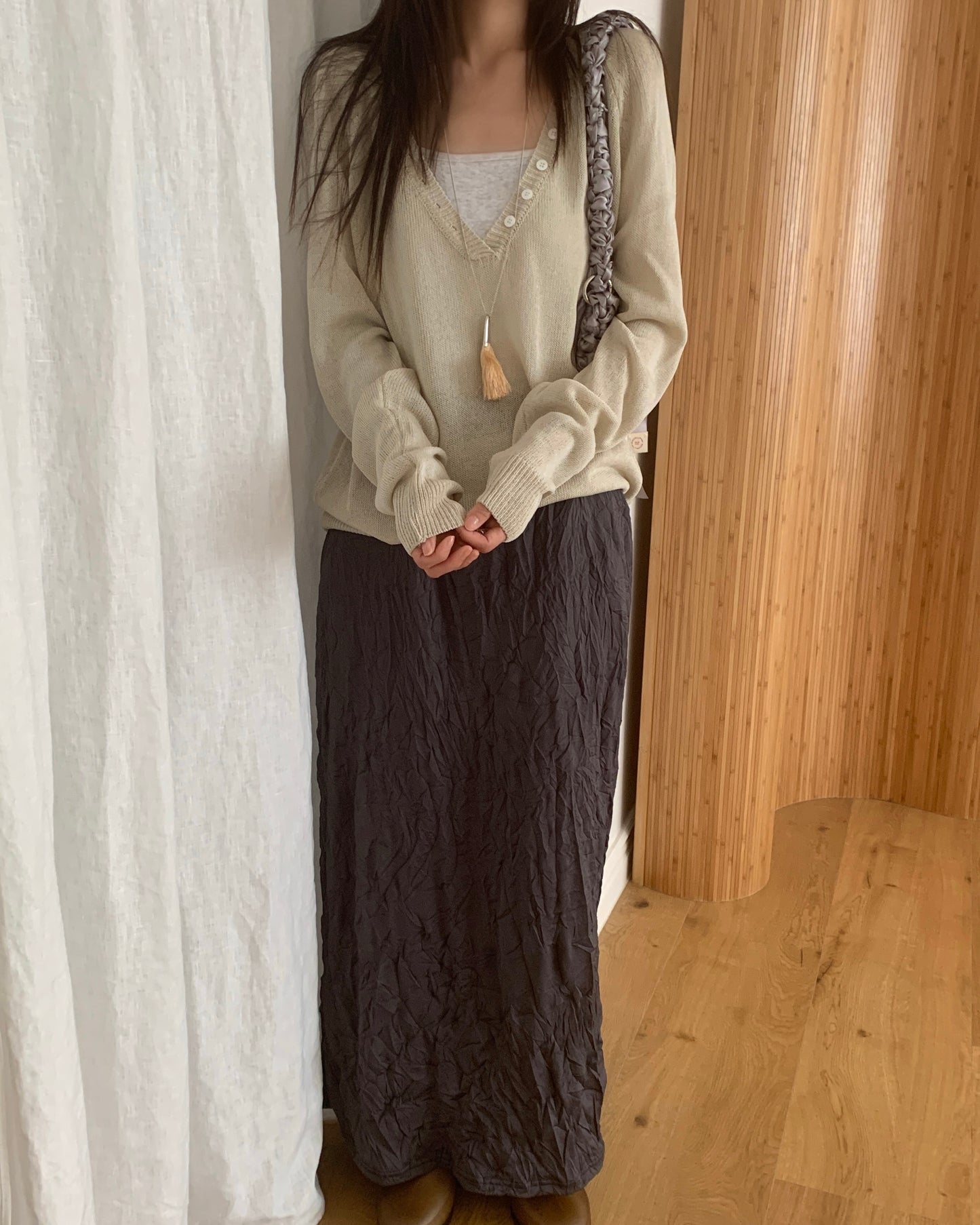 Sheer Button V-Knit