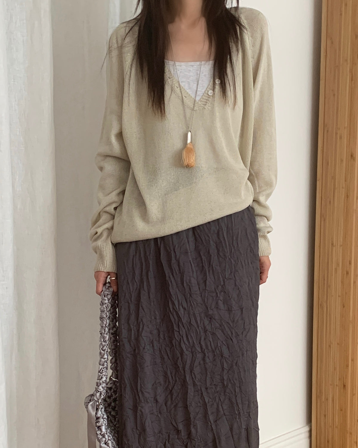 Sheer Button V-Knit