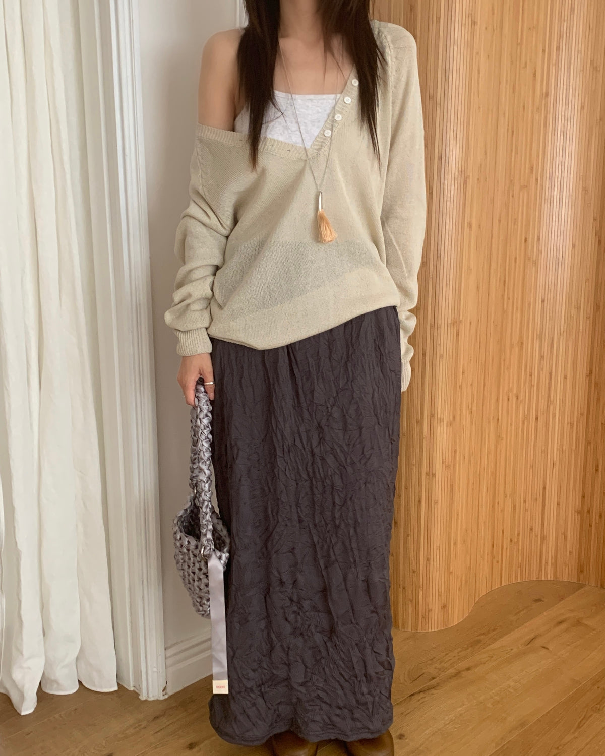 Sheer Button V-Knit
