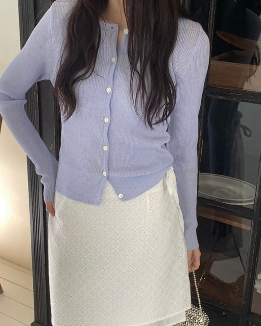Slim Rib Button Cardigan