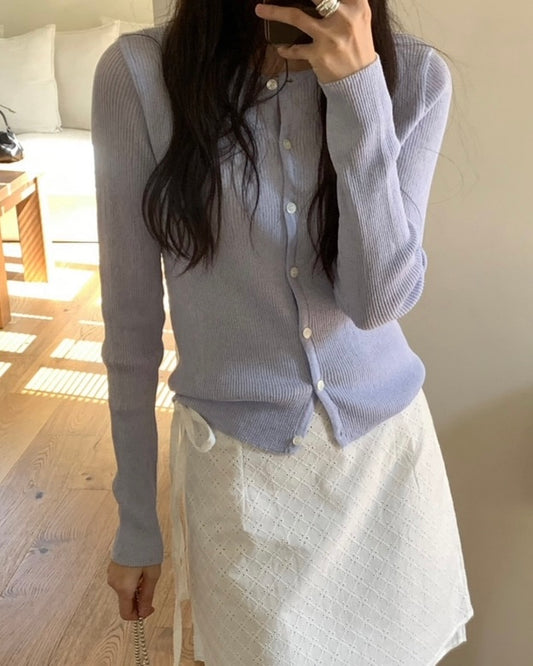 Slim Rib Button Cardigan