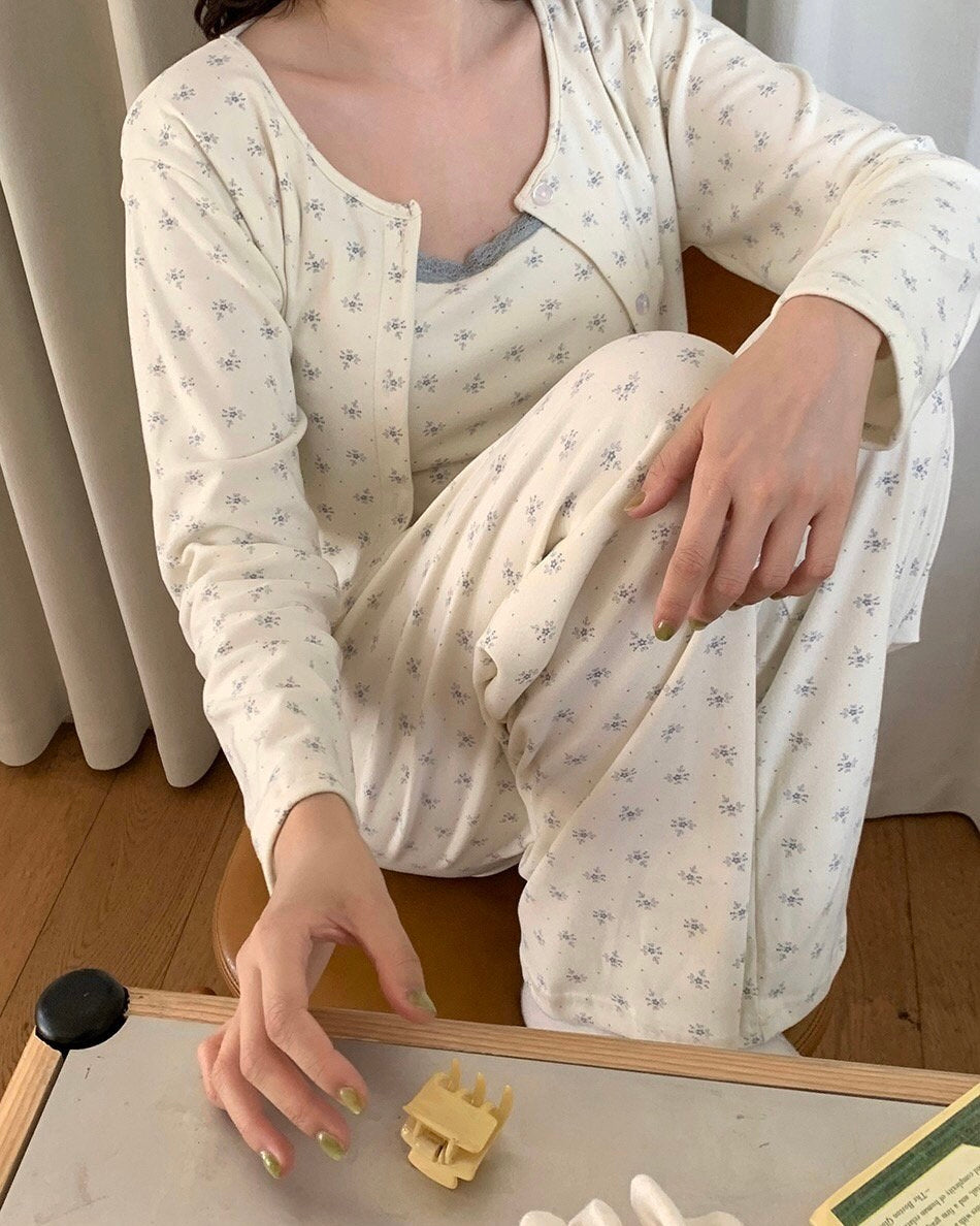 Floral Peach-Skin Pajama Set