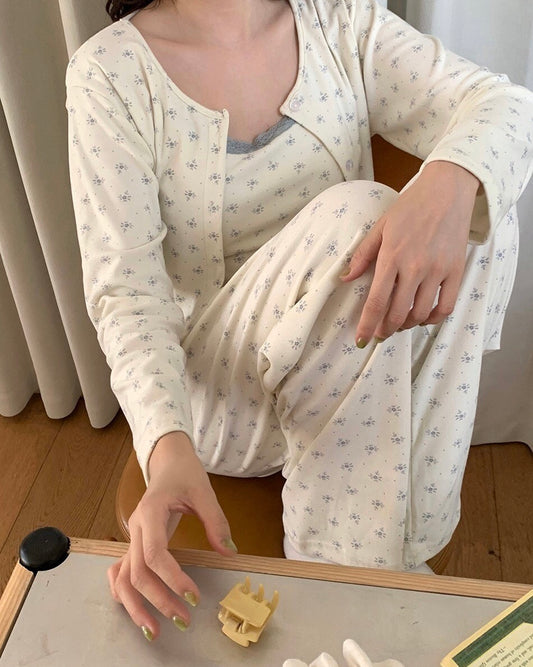 Floral Peach-Skin Pajama Set
