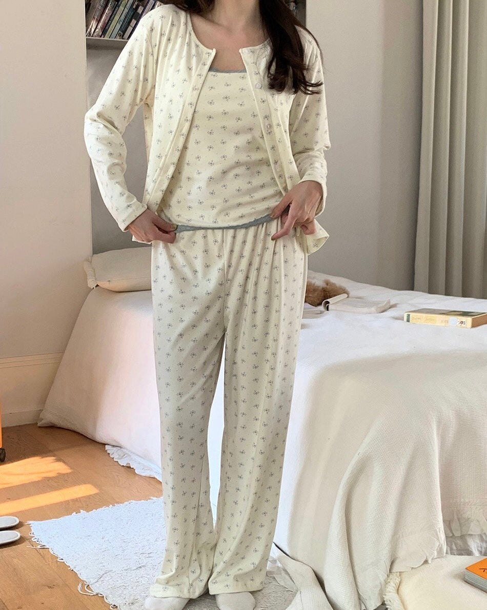 Floral Peach-Skin Pajama Set