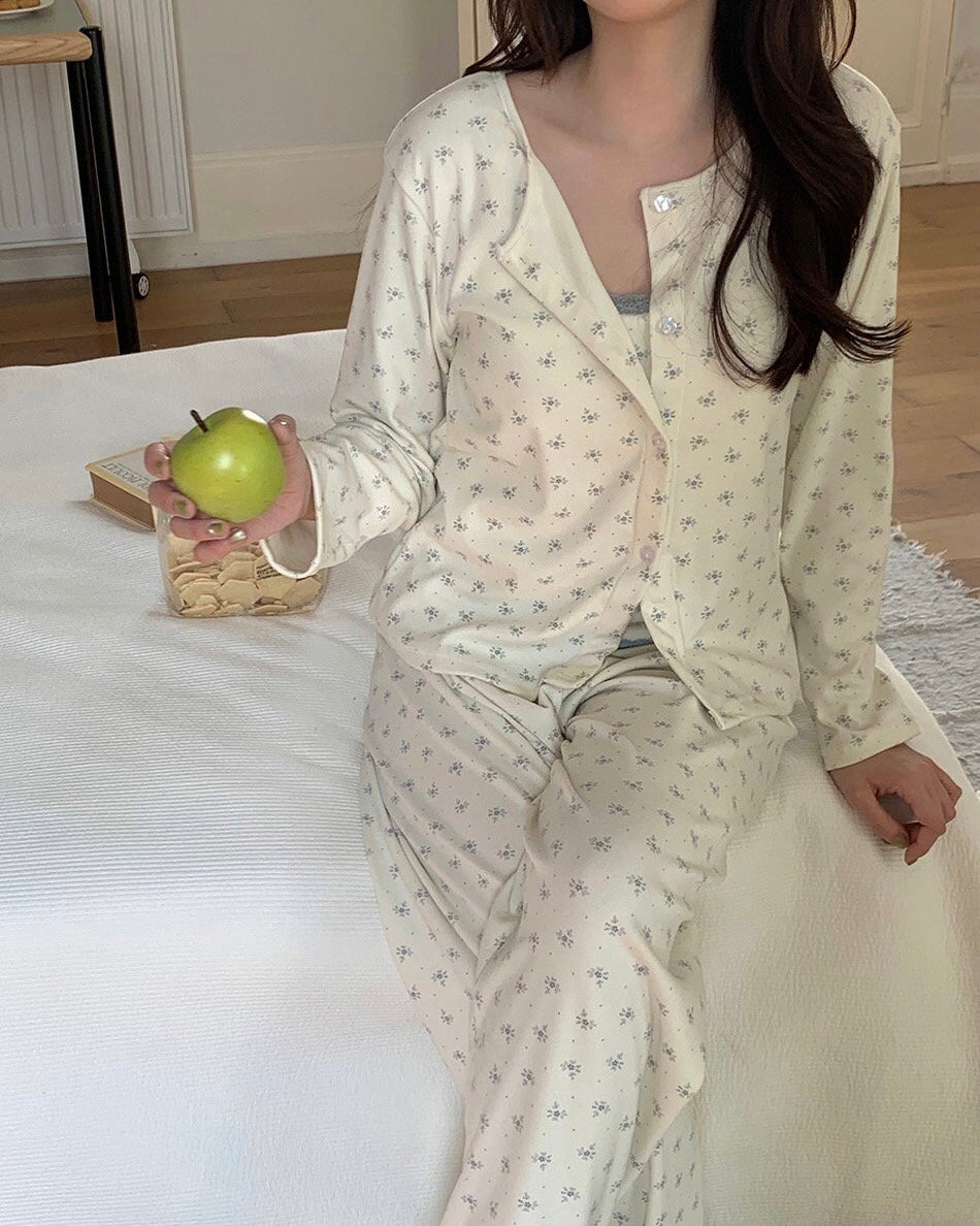 Floral Peach-Skin Pajama Set