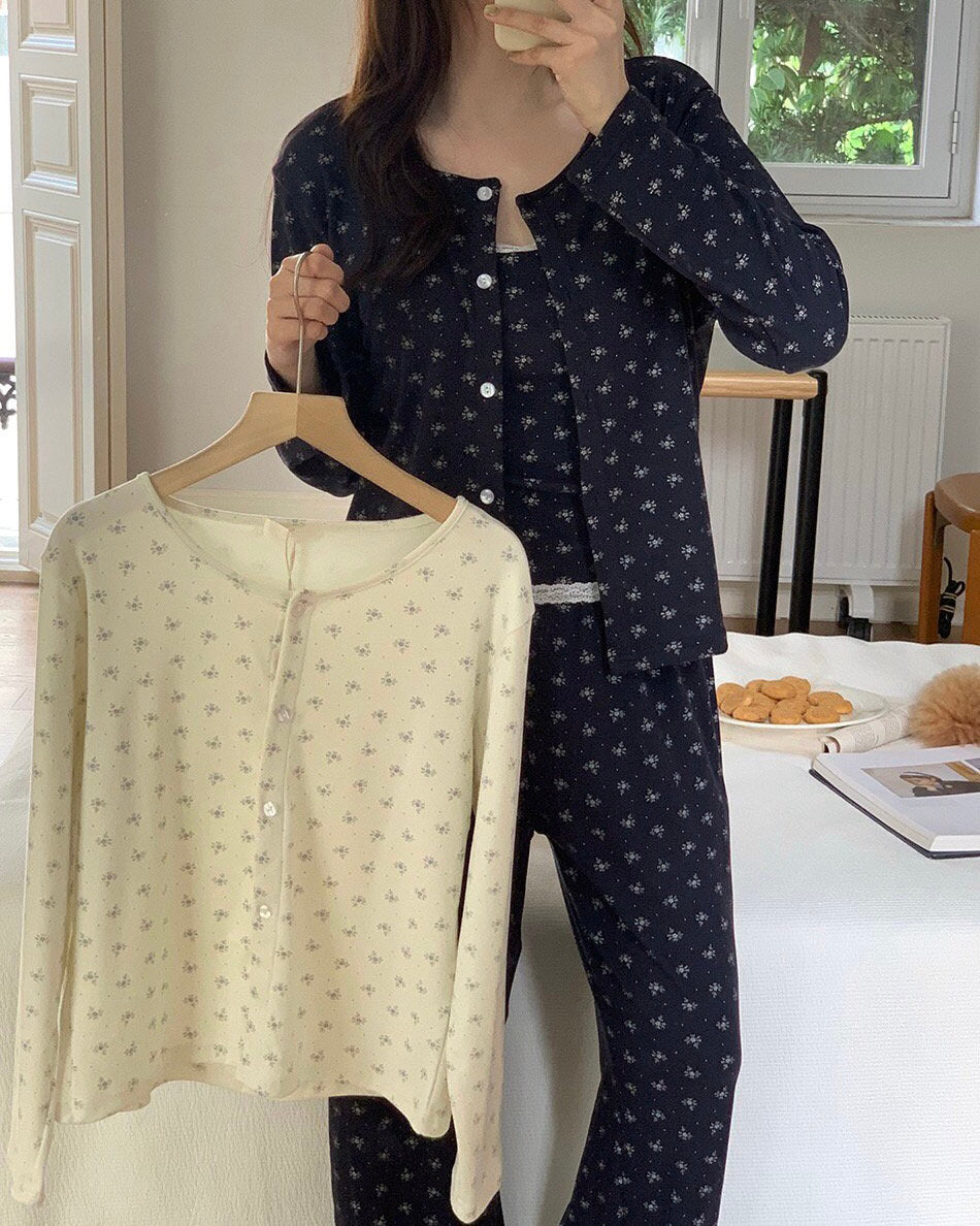 Floral Peach-Skin Pajama Set