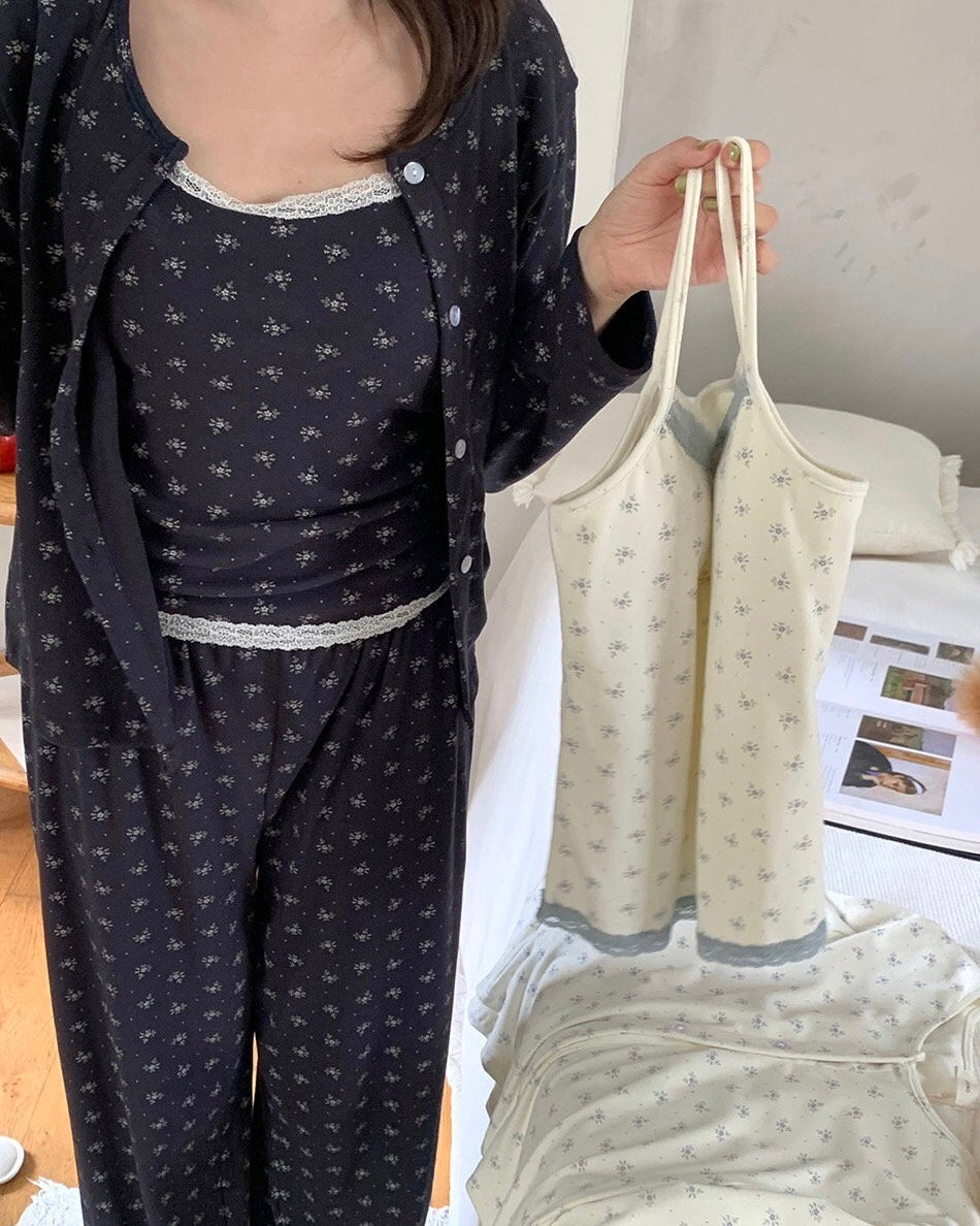 Floral Peach-Skin Pajama Set