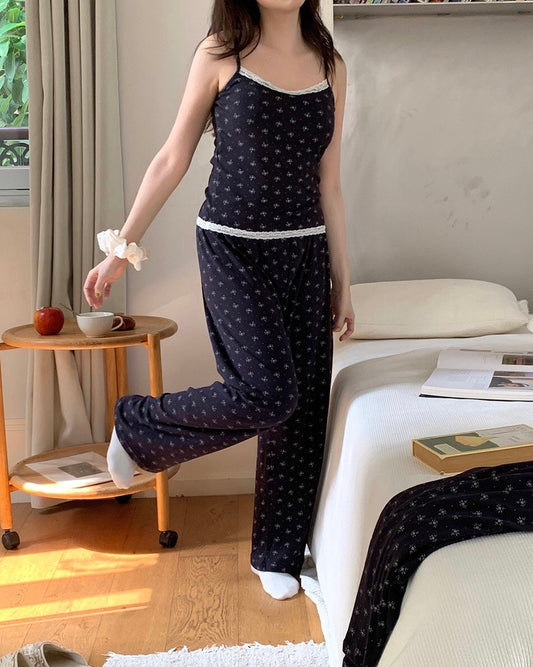 Floral Peach-Skin Pajama Set