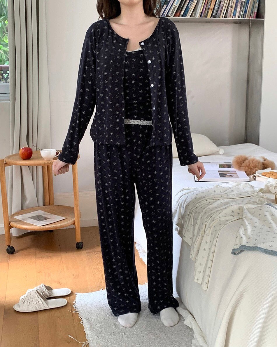 Floral Peach-Skin Pajama Set