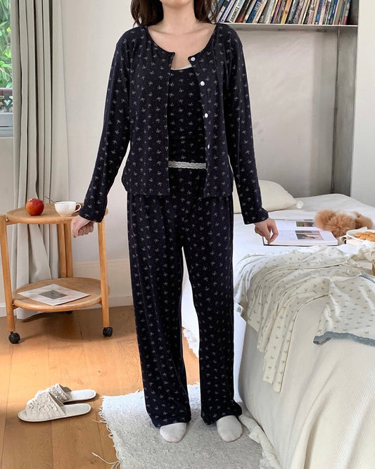 Floral Peach-Skin Pajama Set