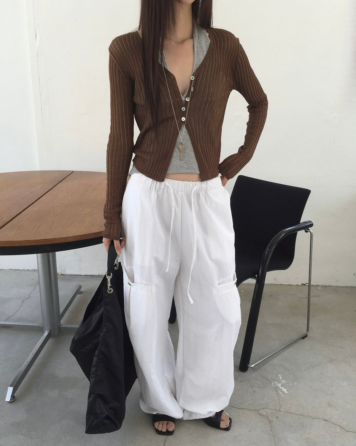 Shell Button Rib Cardigan