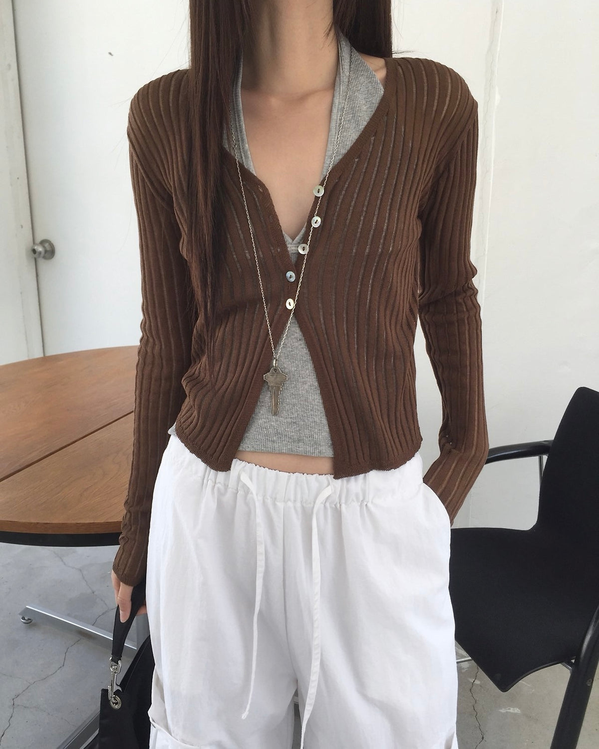 Shell Button Rib Cardigan