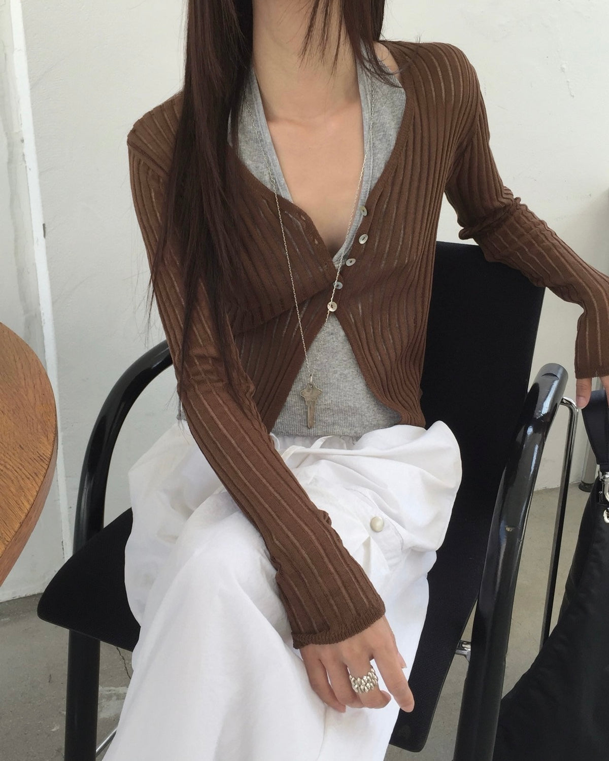 Shell Button Rib Cardigan