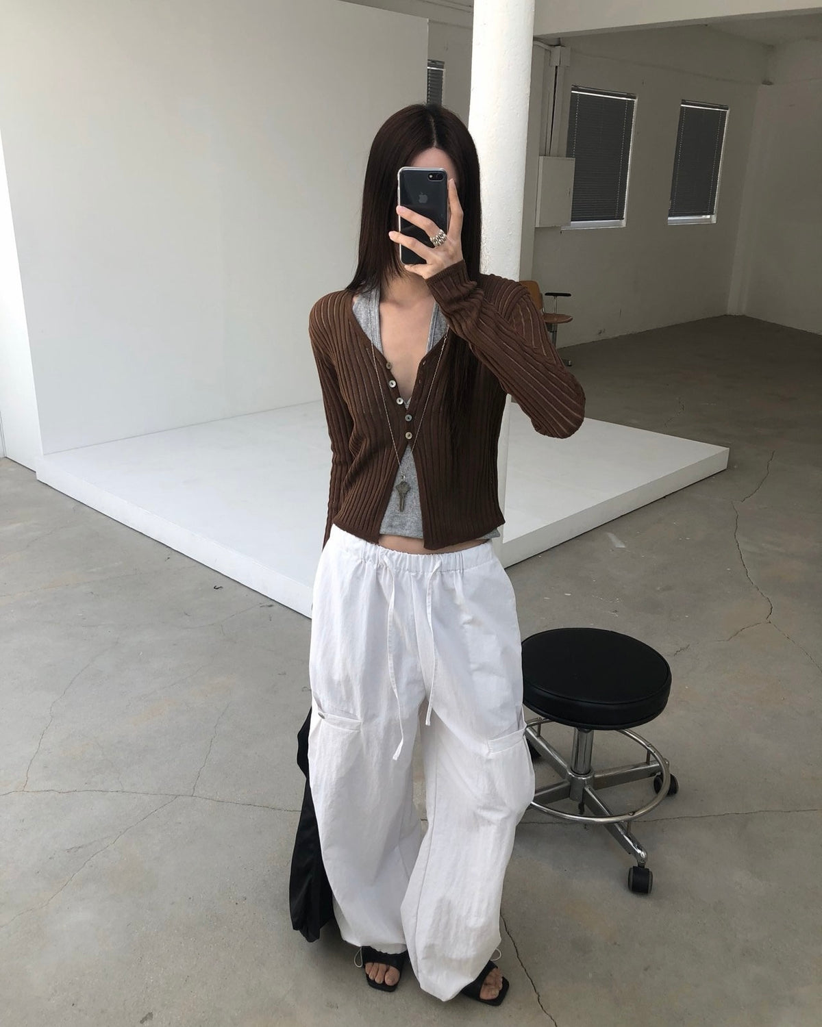 Shell Button Rib Cardigan