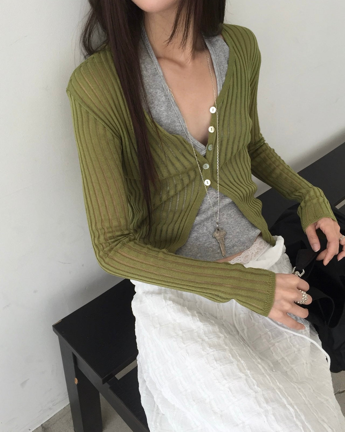 Shell Button Rib Cardigan