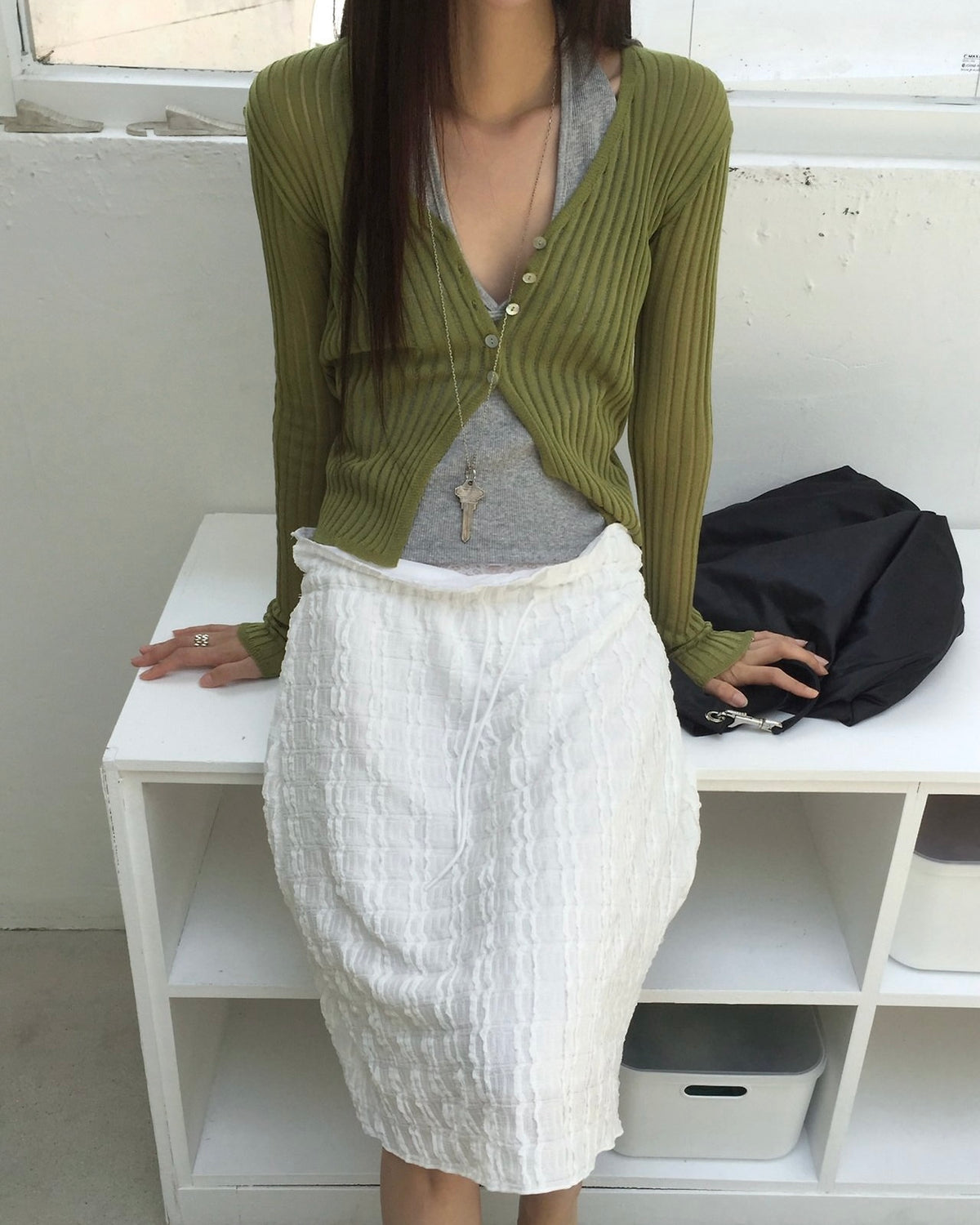 Shell Button Rib Cardigan