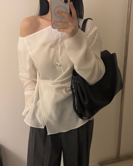 One-Shoulder Wrap Blouse