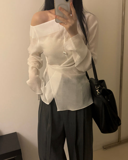 One-Shoulder Wrap Blouse