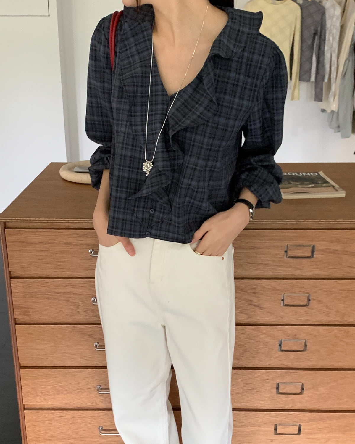 Vintage Check Ruffle Blouse