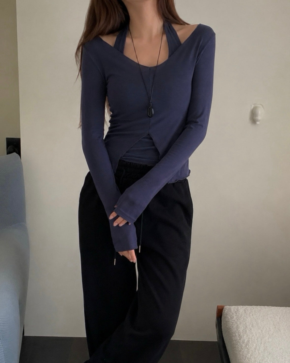 Layered Halter Long Sleeve Set