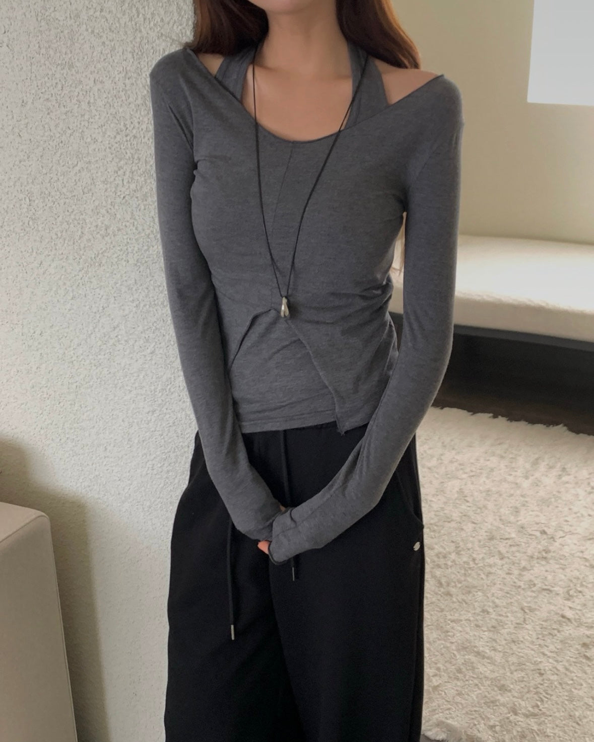 Layered Halter Long Sleeve Set