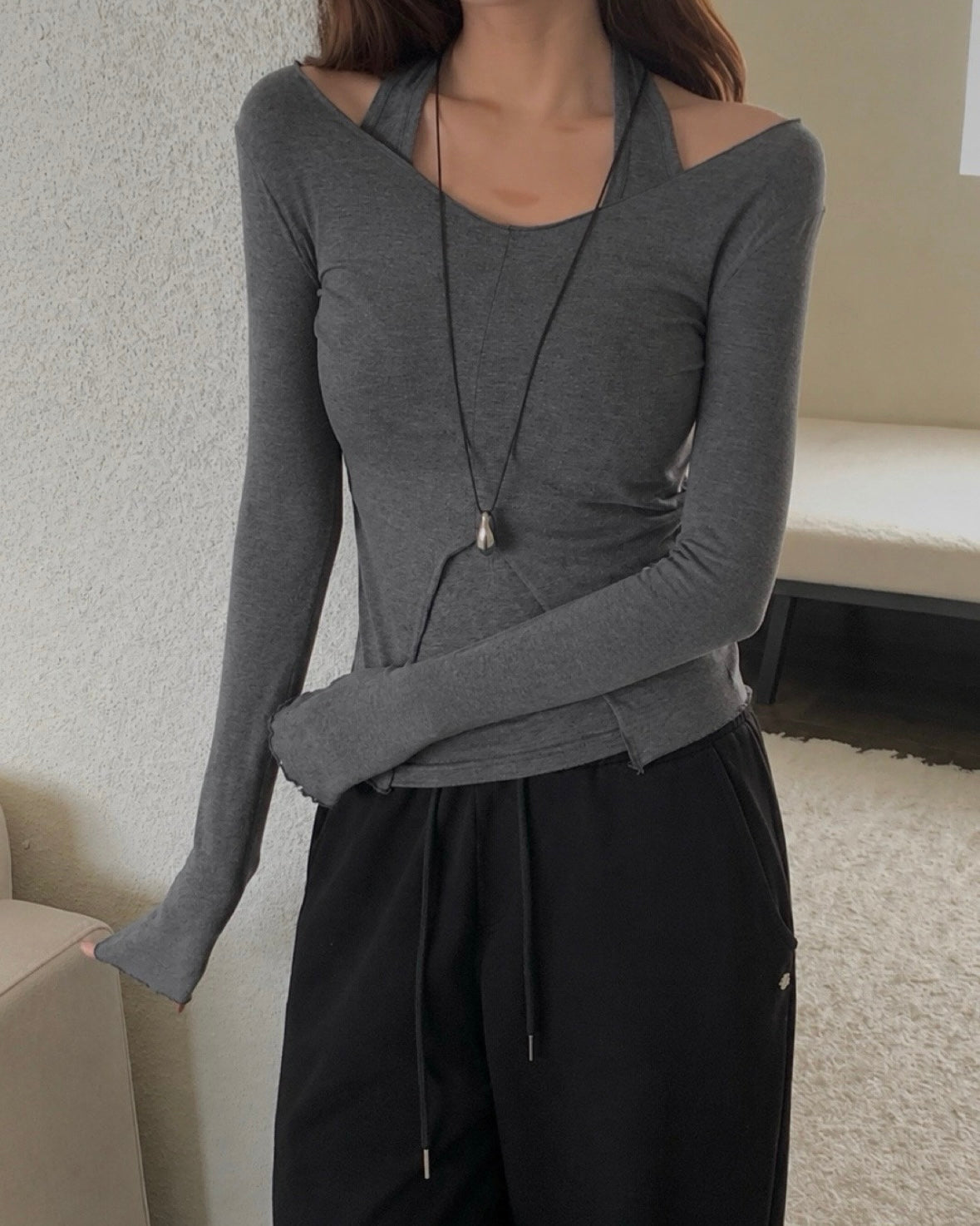 Layered Halter Long Sleeve Set