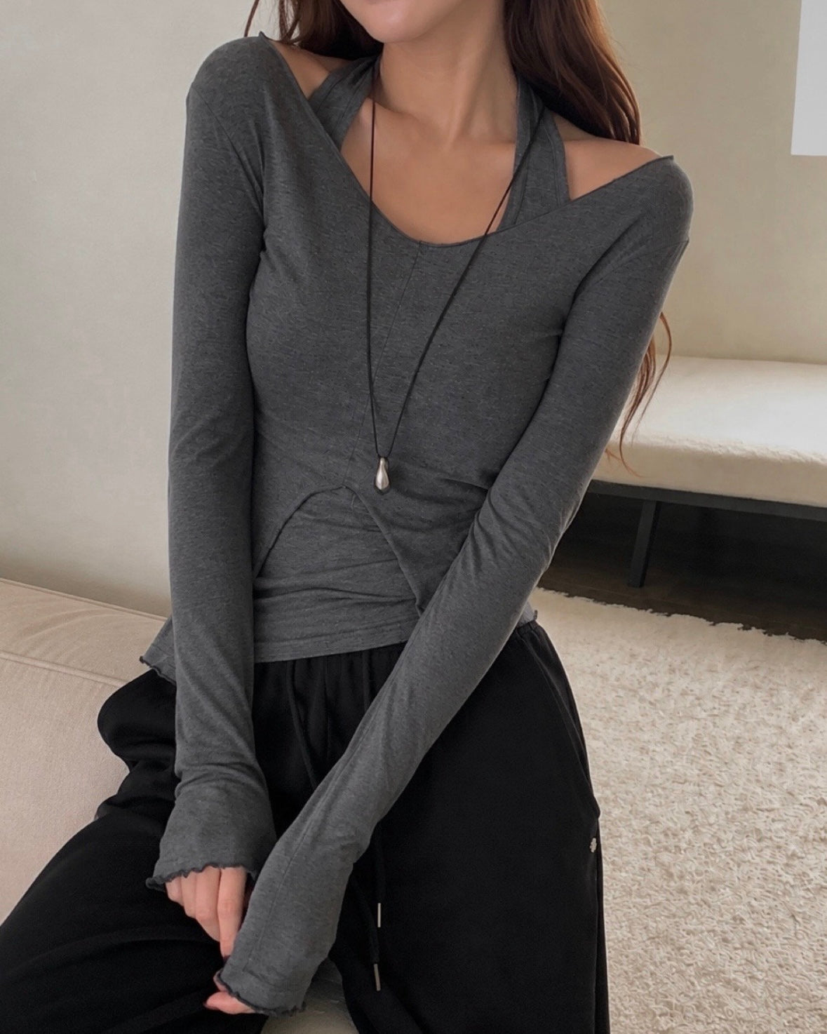 Layered Halter Long Sleeve Set