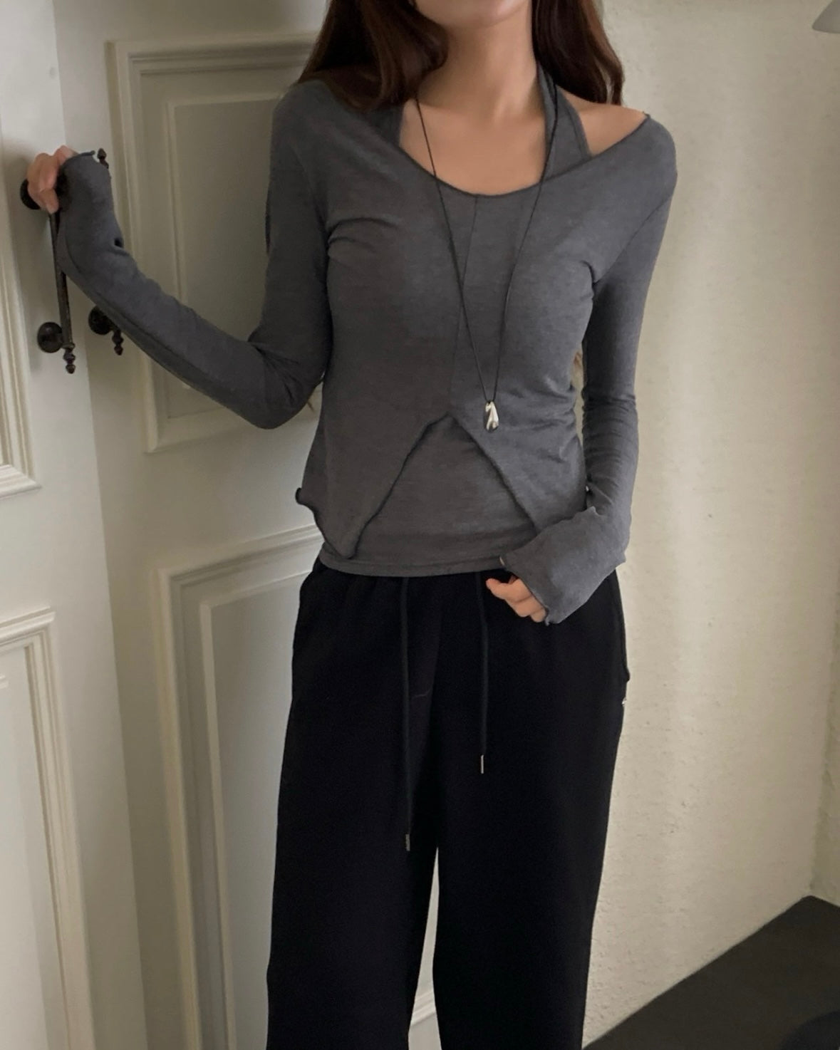 Layered Halter Long Sleeve Set