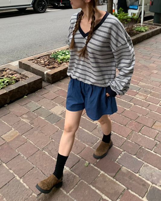 Easy Stripe V Pullover