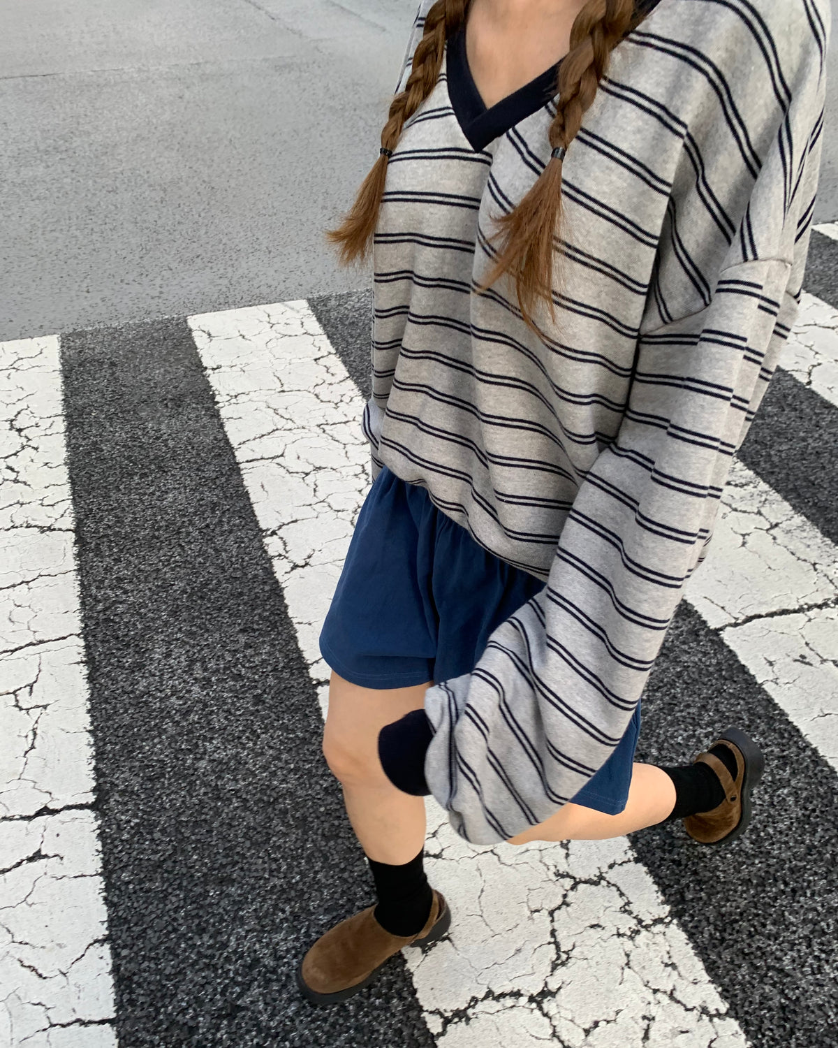 Easy Stripe V Pullover