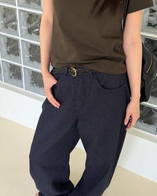 Indigo Pinstripe Wide Pants