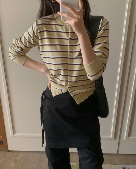 Striped Crewneck Cardigan