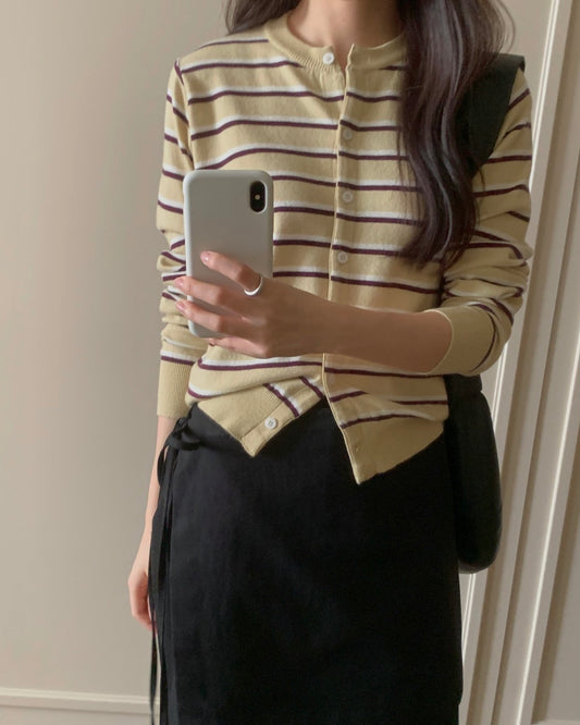 Striped Crewneck Cardigan