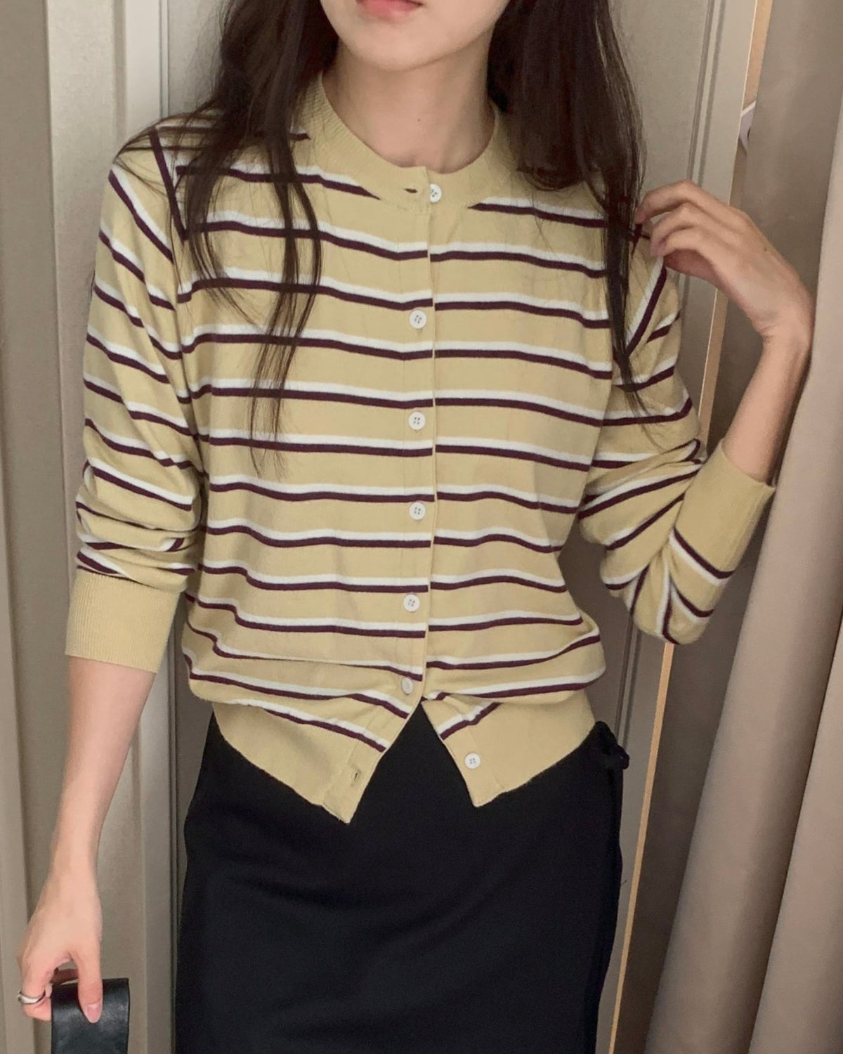 Striped Crewneck Cardigan