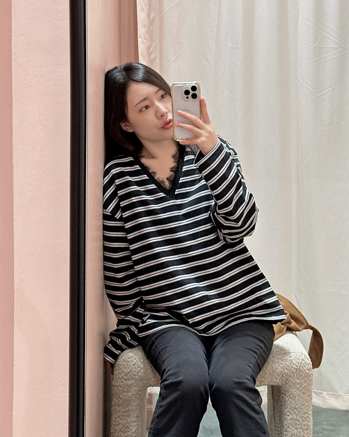 Lace Trim Stripe Top