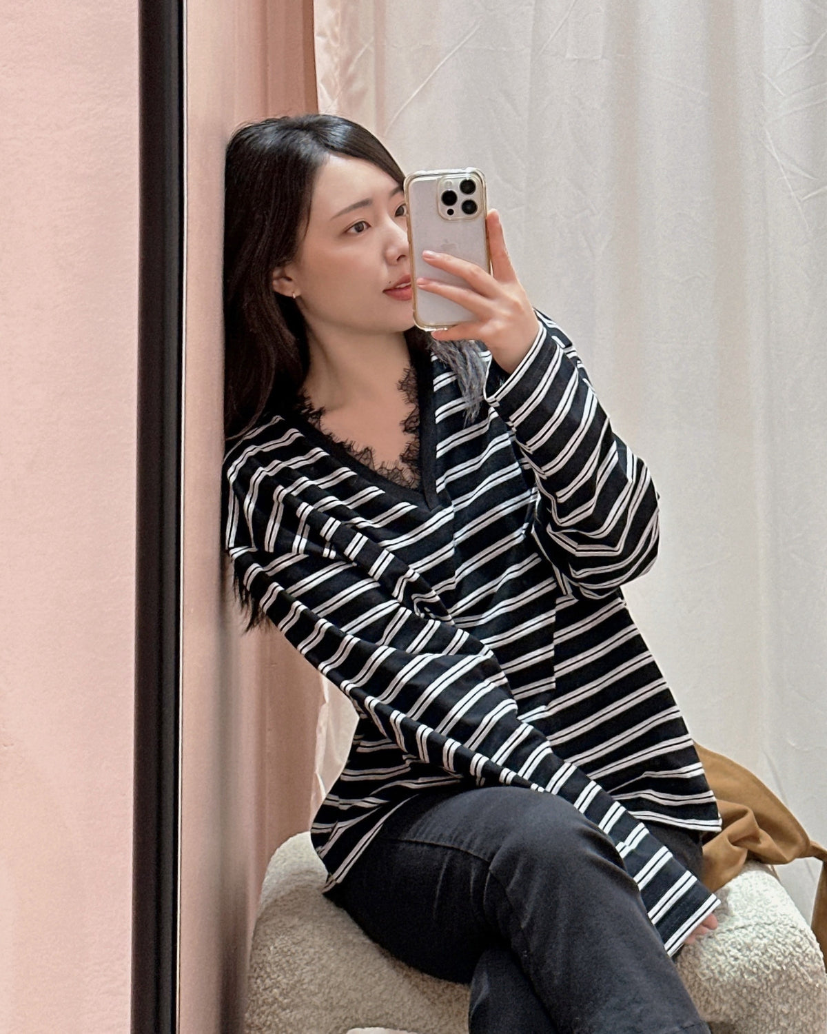 Lace Trim Stripe Top