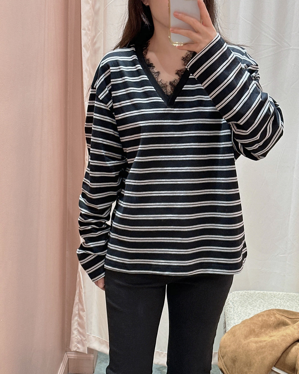 Lace Trim Stripe Top