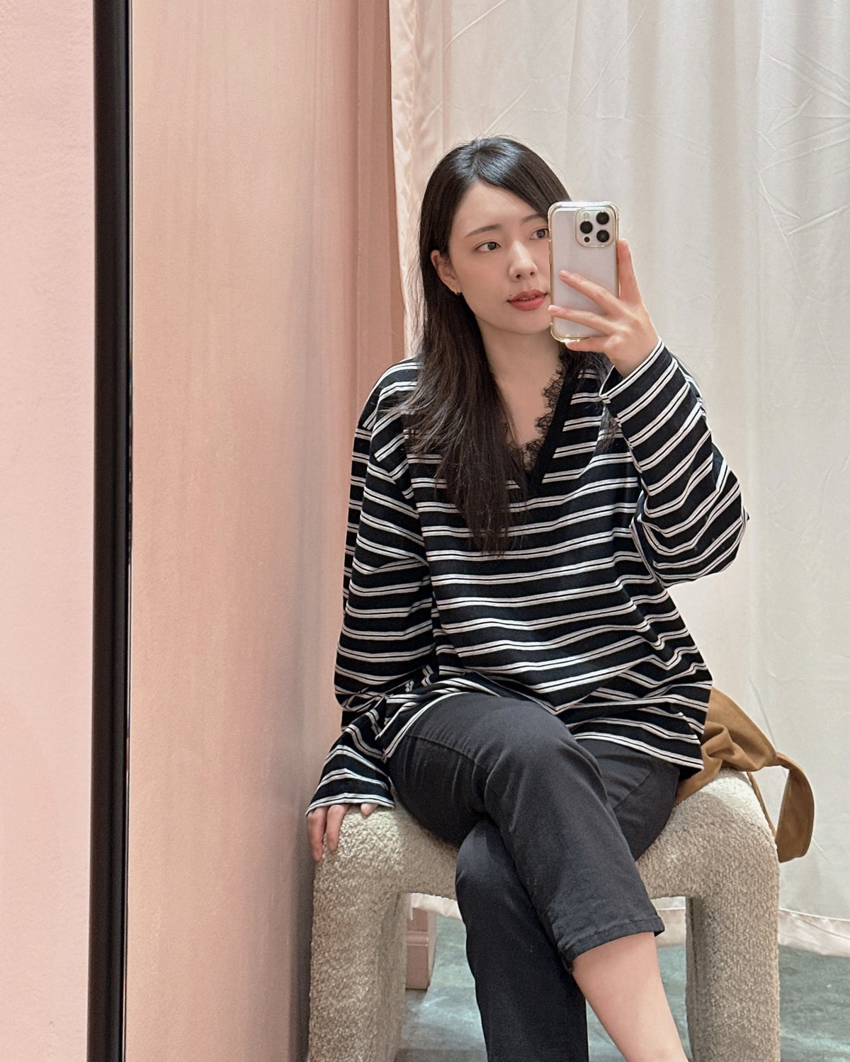 Lace Trim Stripe Top